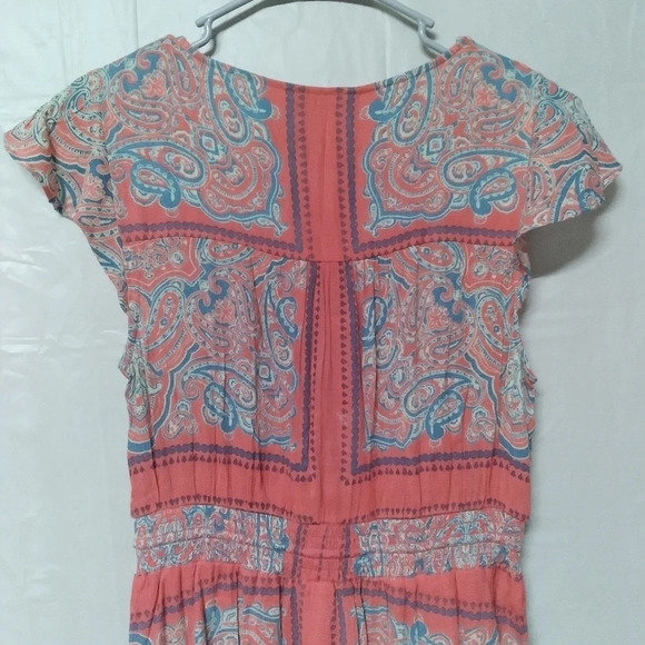 Lucky Brand Midi Dress Coral Blue Border Print Felice Boho Medium - Picture 10 of 16